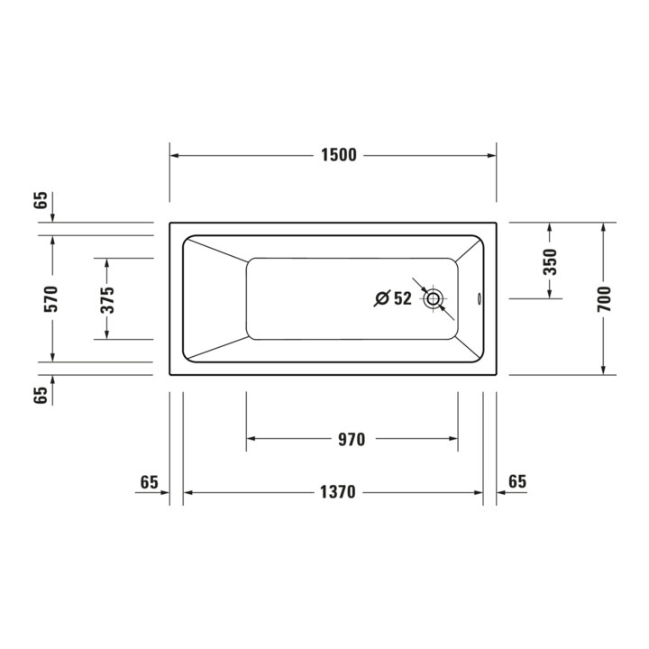 Duravit Baignoire à remous No. 1 150x70 cm, 95 l, version EB, avec 1 RS, blanc