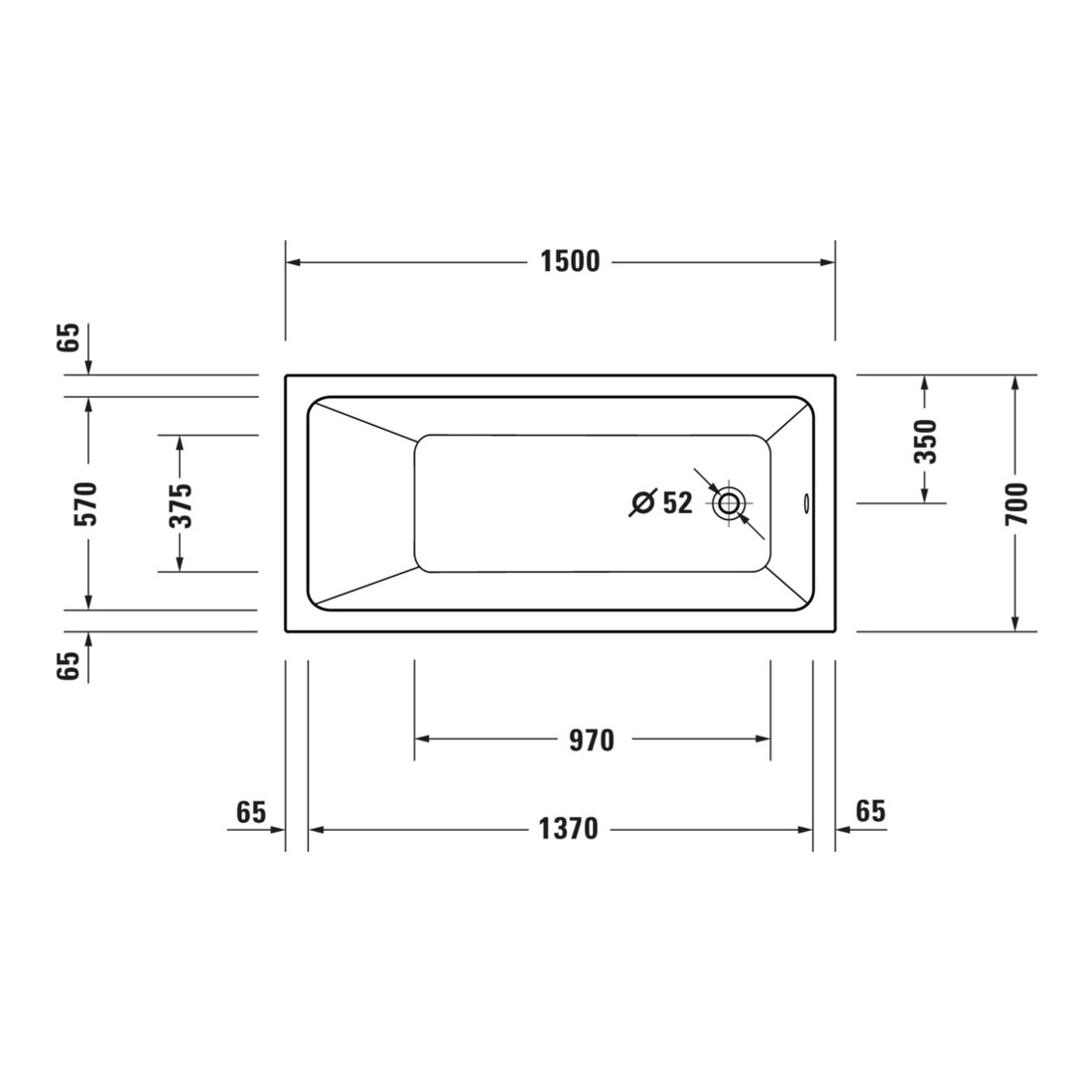 Duravit Baignoire à remous No. 1 150x70 cm, 95 l, version EB, avec 1 RS, blanc