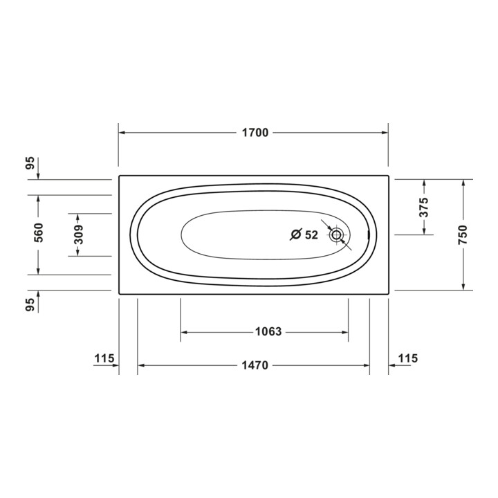 Duravit Baignoire Balcoon 170x75 cm, blanc mat, version EB, 1 RS
