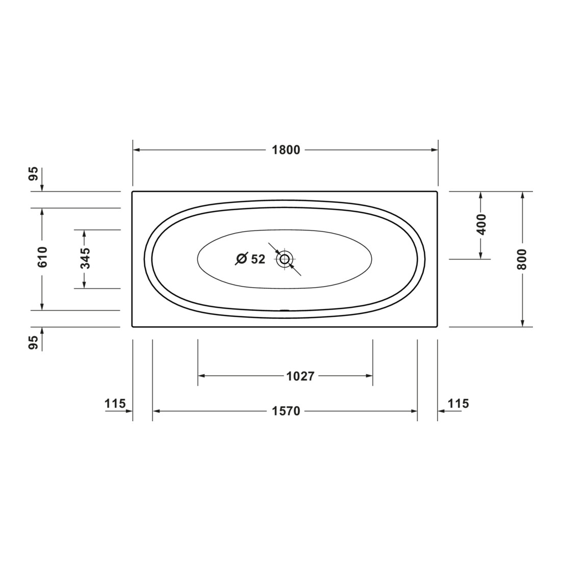 Duravit Baignoire Balcoon 180x80 cm, version EB, 1 RS, blanc