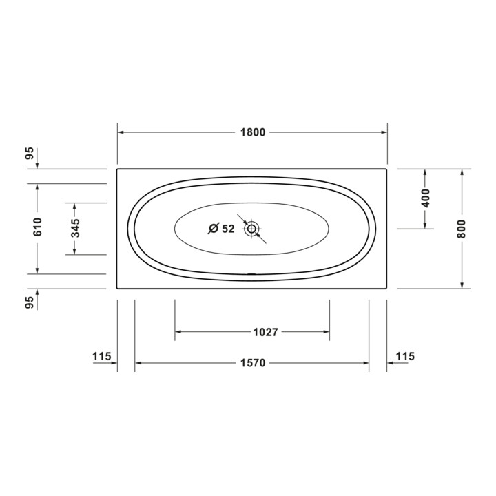 Duravit Baignoire Balcoon 180x80 cm, version EB, 1 RS, blanc mat