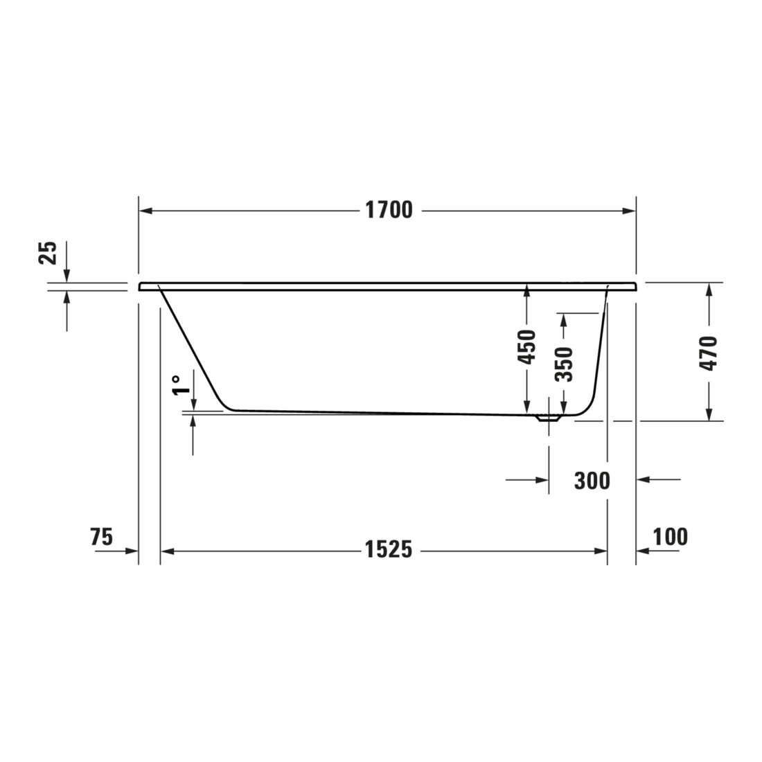 Duravit Baignoire balnéo 2.0 D-Code 170x70 cm, version EB, 1 RS, blanche, J Proj.