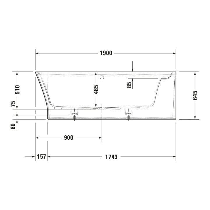 Duravit Baignoire balnéo Cape Cod 190x90 cm, angle droit, 1 RS, blanc, système Air