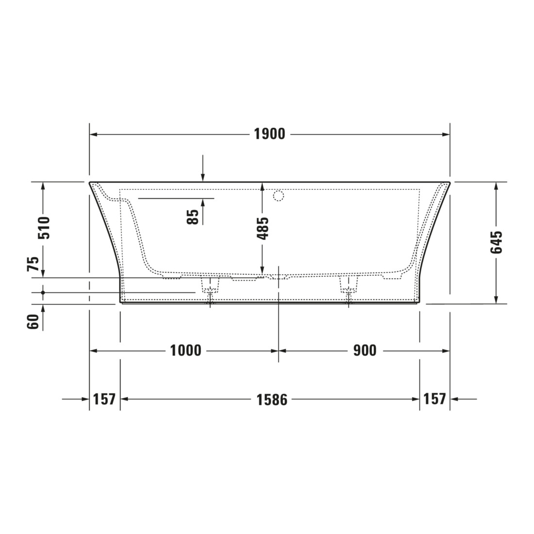 Duravit Baignoire balnéo Cape Cod 190x90 cm, pré-équipée, 1 côté, blanche, système Air