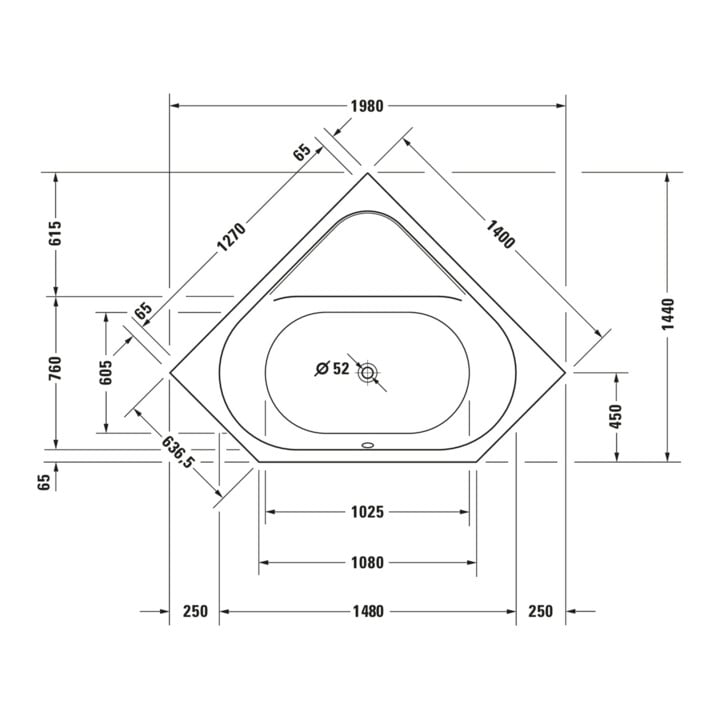 Duravit Baignoire balnéo D-Code 140x140 cm, E, EB-Vers, 2 RS, blanche, J Proj.