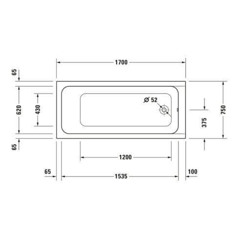 Duravit Baignoire balnéo D-Code 170x75 cm, version EB, 1 RS, blanche, J Proj.