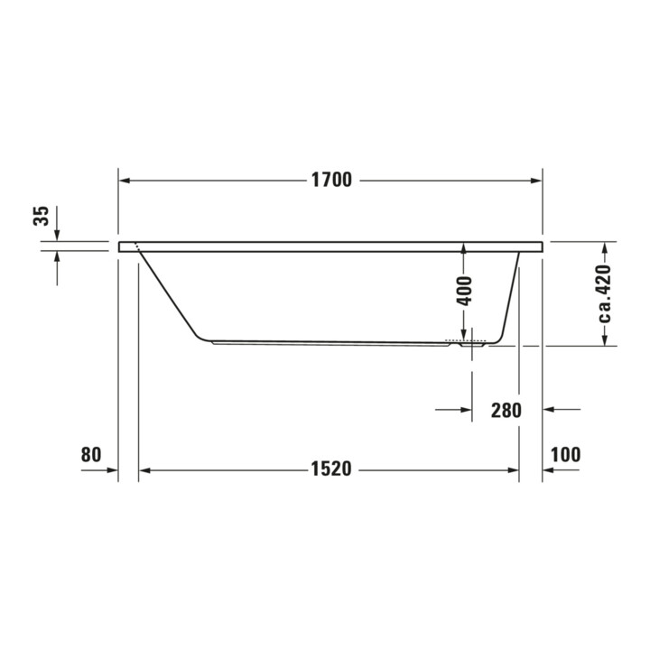 Duravit Baignoire balnéo D-Code 170x75 cm, version EB, 1 RS, blanche, J Proj.