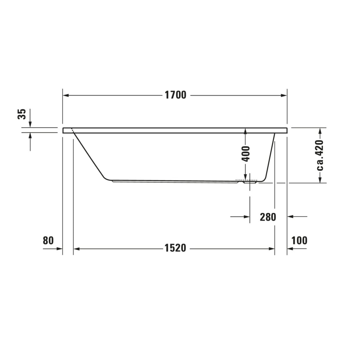 Duravit Baignoire balnéo D-Code 170x75 cm, version EB, 1 RS, blanche, J Proj.