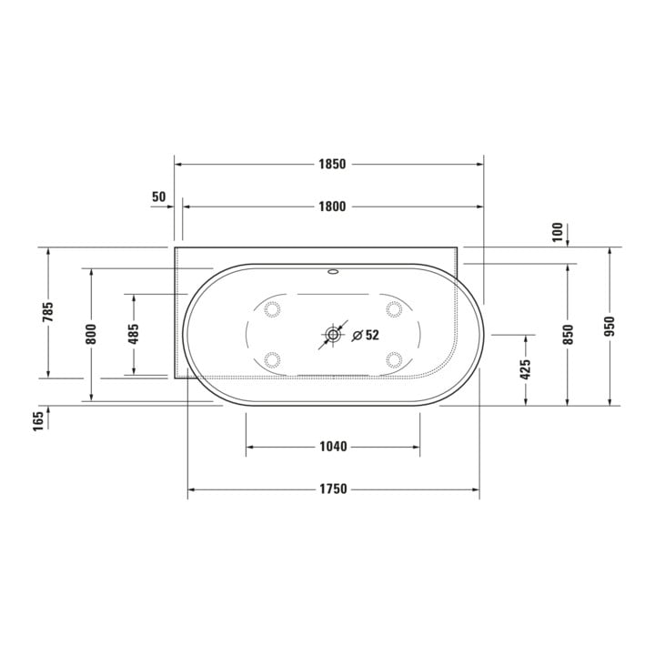 Duravit Baignoire Balnéo Luv 185x95 cm, angle gauche, 2 jets, blanc, système Air