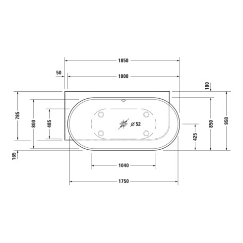 Duravit Baignoire Balnéo Luv 185x95 cm, angle gauche, 2 jets, blanc, système Air