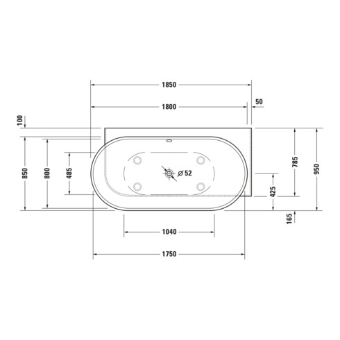 Duravit Baignoire Balnéo Luv 185x95cm, angle droite, 2 jets, blanc, système Air