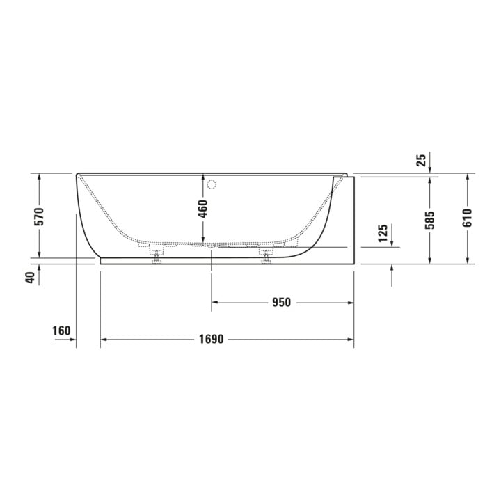 Duravit Baignoire Balnéo Luv 185x95cm, angle droite, 2 jets, blanc, système Air