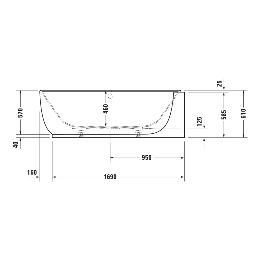 Duravit Baignoire Balnéo Luv 185x95cm, angle droite, 2 jets, blanc, système Air