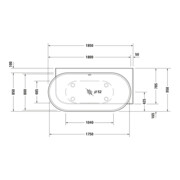 Duravit Baignoire Balnéo Luv 185x95cm, angle droite, 2 jets, blanc, système Air-5
