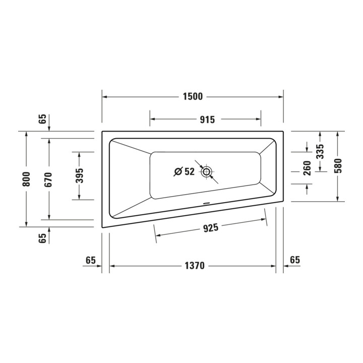 Duravit Baignoire balnéo No. 1 150x80 cm, 115 l, EB-Vers, 1 RS gauche, blanc