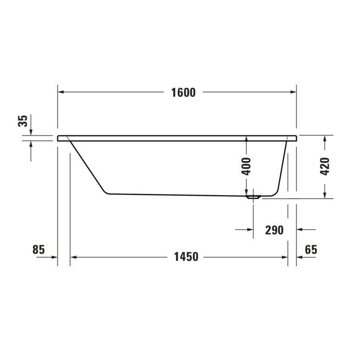 Duravit Baignoire balnéo No. 1 160x70 cm, 110 l, version EB, avec 1 RS, blanc