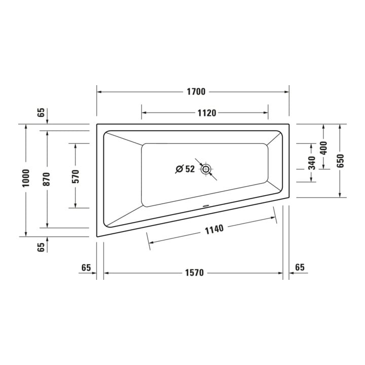 Duravit Baignoire balnéo No. 1 170x100 cm, 210 l, EB-Vers, 1 RS gauche, blanc
