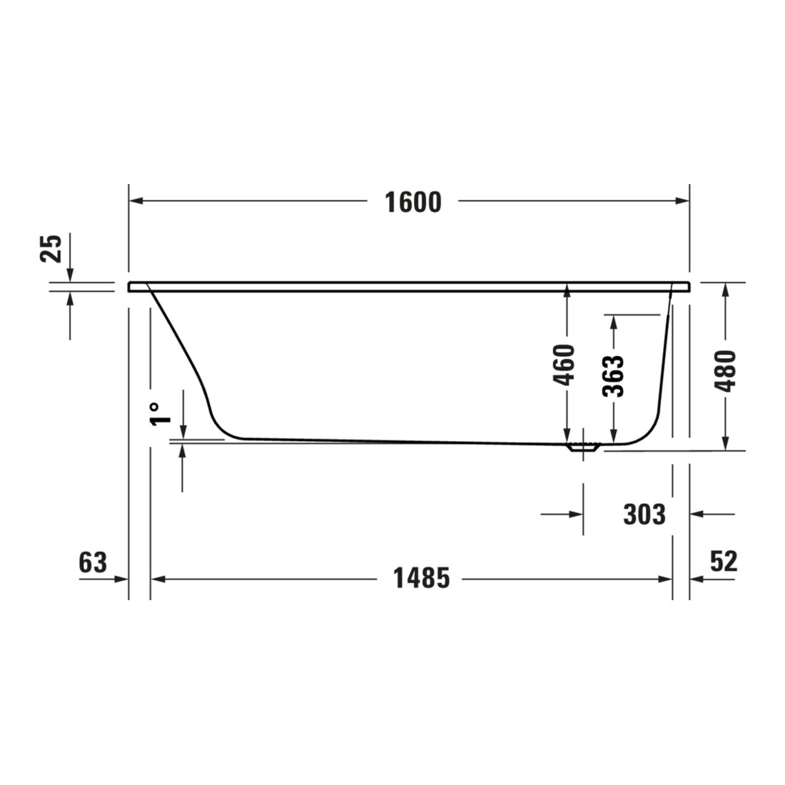 Duravit Baignoire balnéo Qatego 160x70 cm, Combi E, version EB, 1 RS, bl.