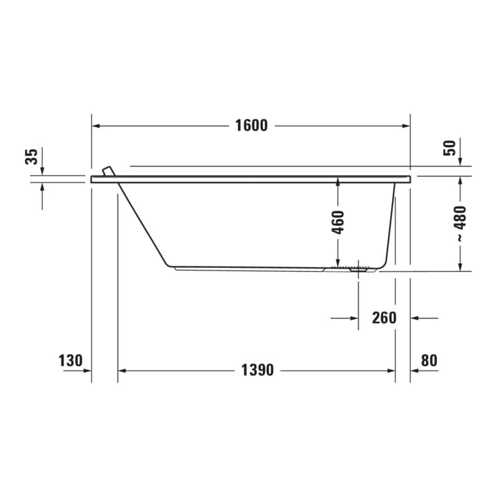 Duravit Baignoire balnéo Starck 160x70 cm, Air-Sys, version EB, 1 RS, blanc