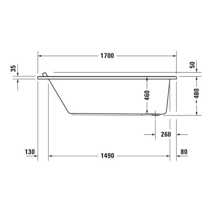 Duravit Baignoire balnéo Starck 170x75 cm, Air-Sys, version EB, 1 RS, blanc