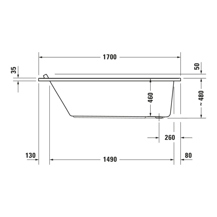 Duravit Baignoire balnéo Starck 170x75 cm, Combi E, version EB, 1 RS, blanc