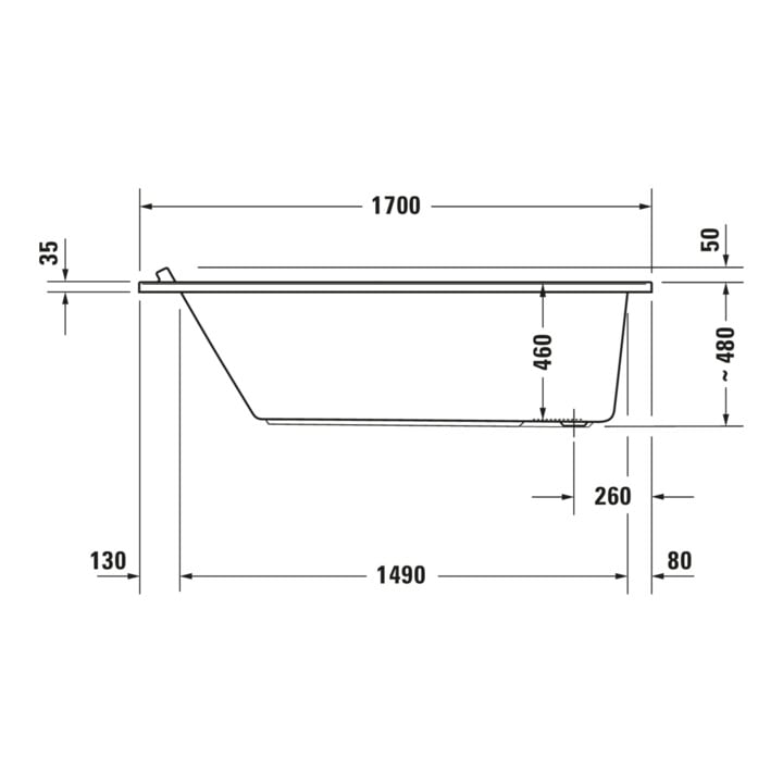 Duravit Baignoire balnéo Starck 170x80 cm, Combi P, version EB, 1 RS, blanche