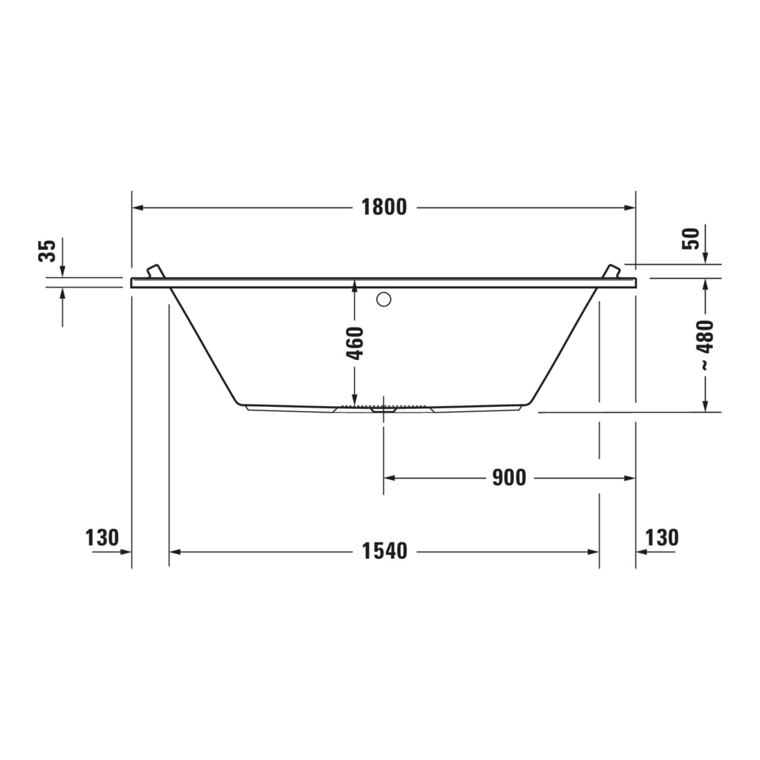 Duravit Baignoire balnéo Starck 180x90 cm, Combi E, version EB, 2 RS, blanche