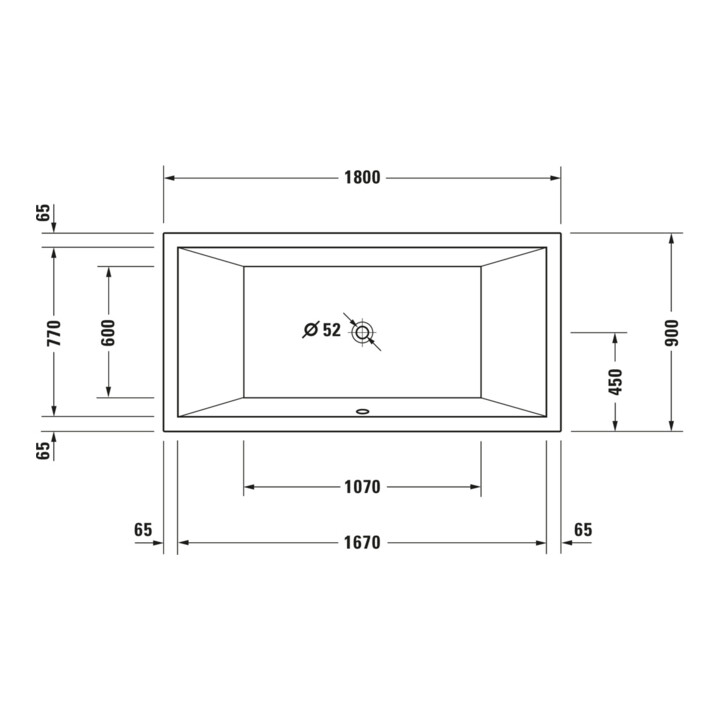 Duravit Baignoire balnéo Starck 180x90 cm, version EB, 2 jets, blanche, Combi-Sys E