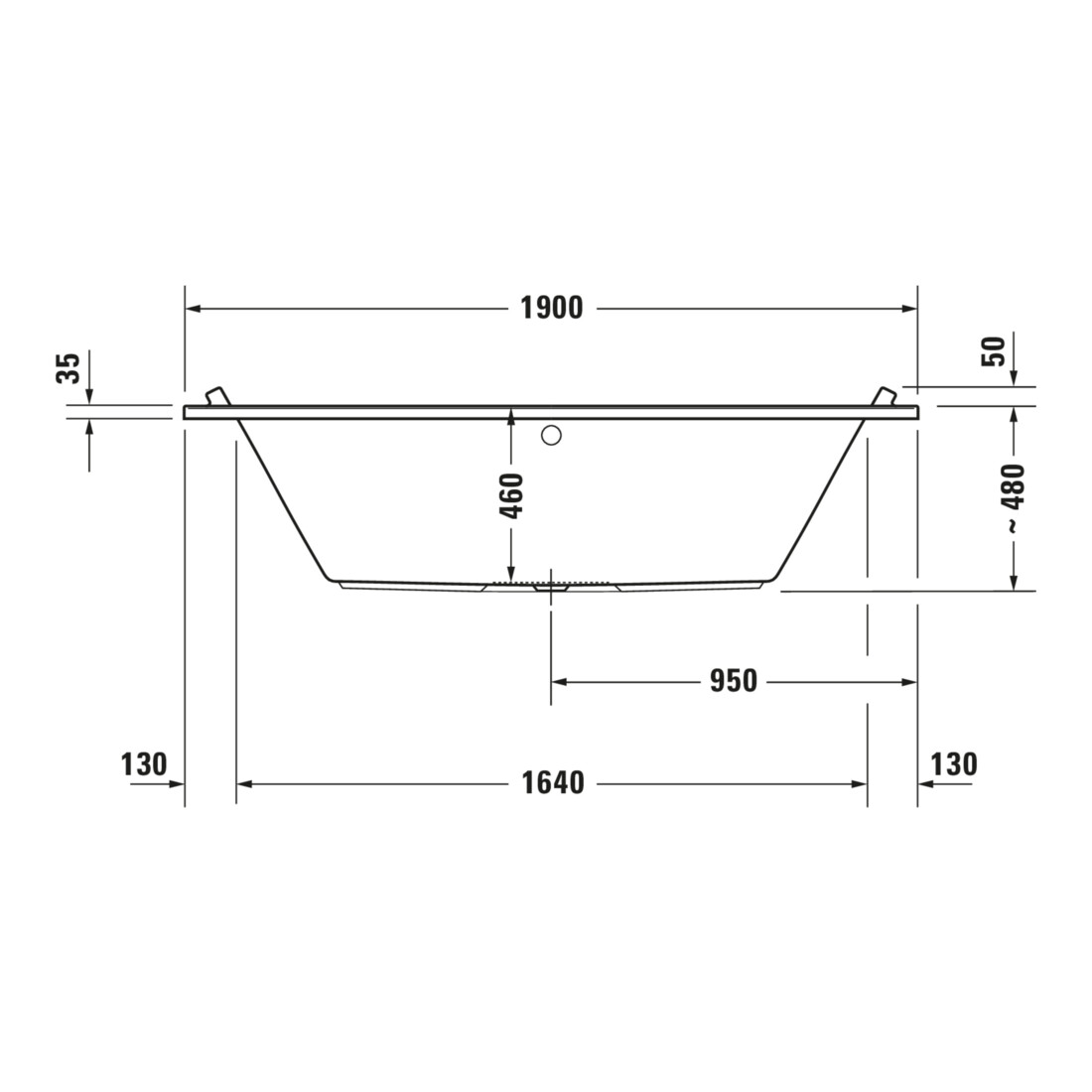 Duravit Baignoire balnéo Starck 190x90 cm, Combi E, version EB, 2 RS, blanc
