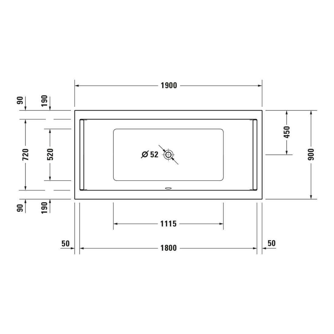Duravit Baignoire balnéo Starck 190x90 cm, Combi E, version EB, 2 RS, blanc