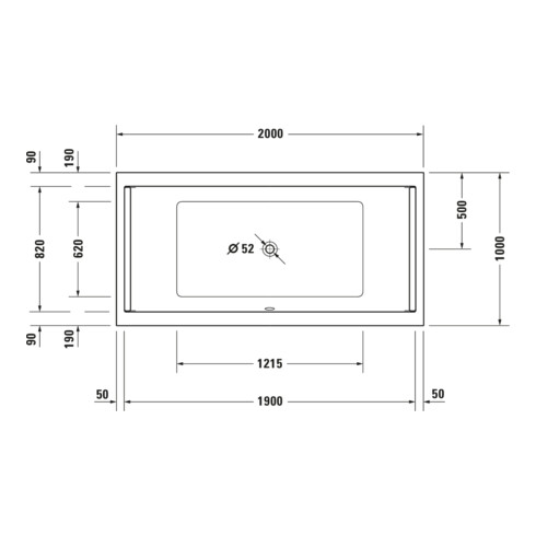 Duravit Baignoire balnéo Starck 200x100 cm, Combi E, EB-Vers, 2 RS, blanc