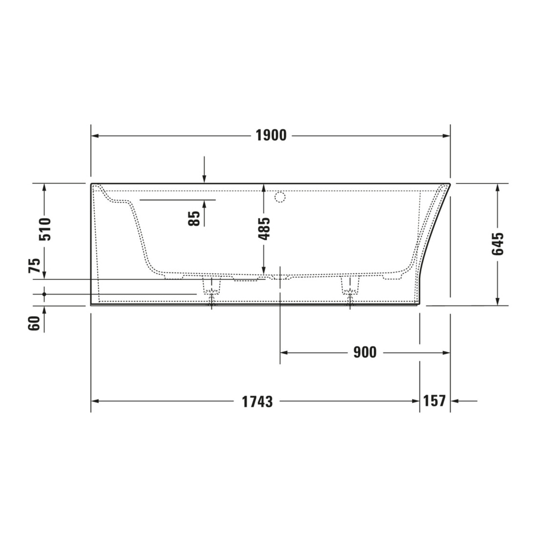 Duravit Baignoire Cape Cod 190x90x48,5 cm, angle gauche, 1 paroi, blanc