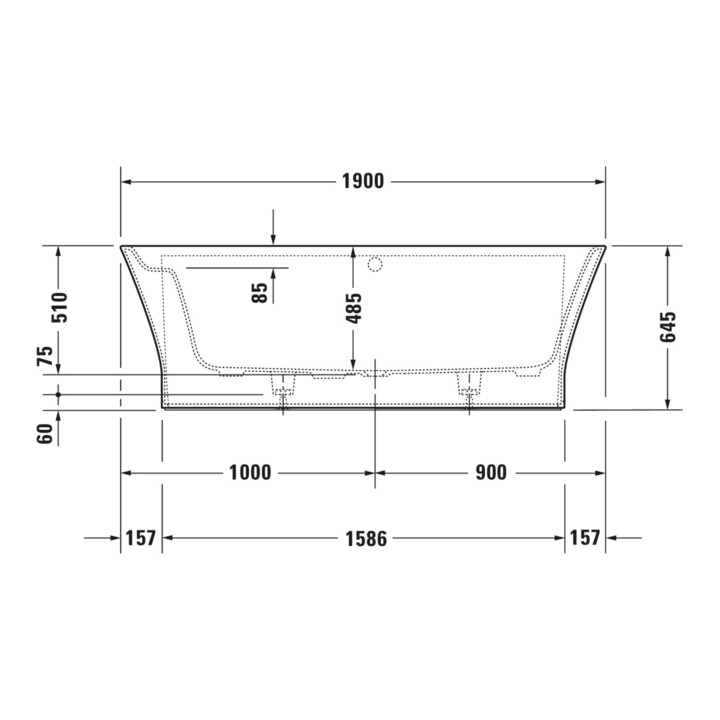 Duravit Baignoire Cape Cod 190x90x48,5 cm, pré-installée, 1 vidange, blanc