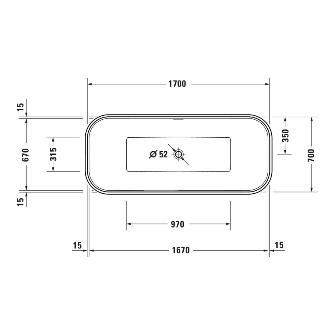 Duravit Baignoire DuraFoga 170x70x60 cm, autoportante