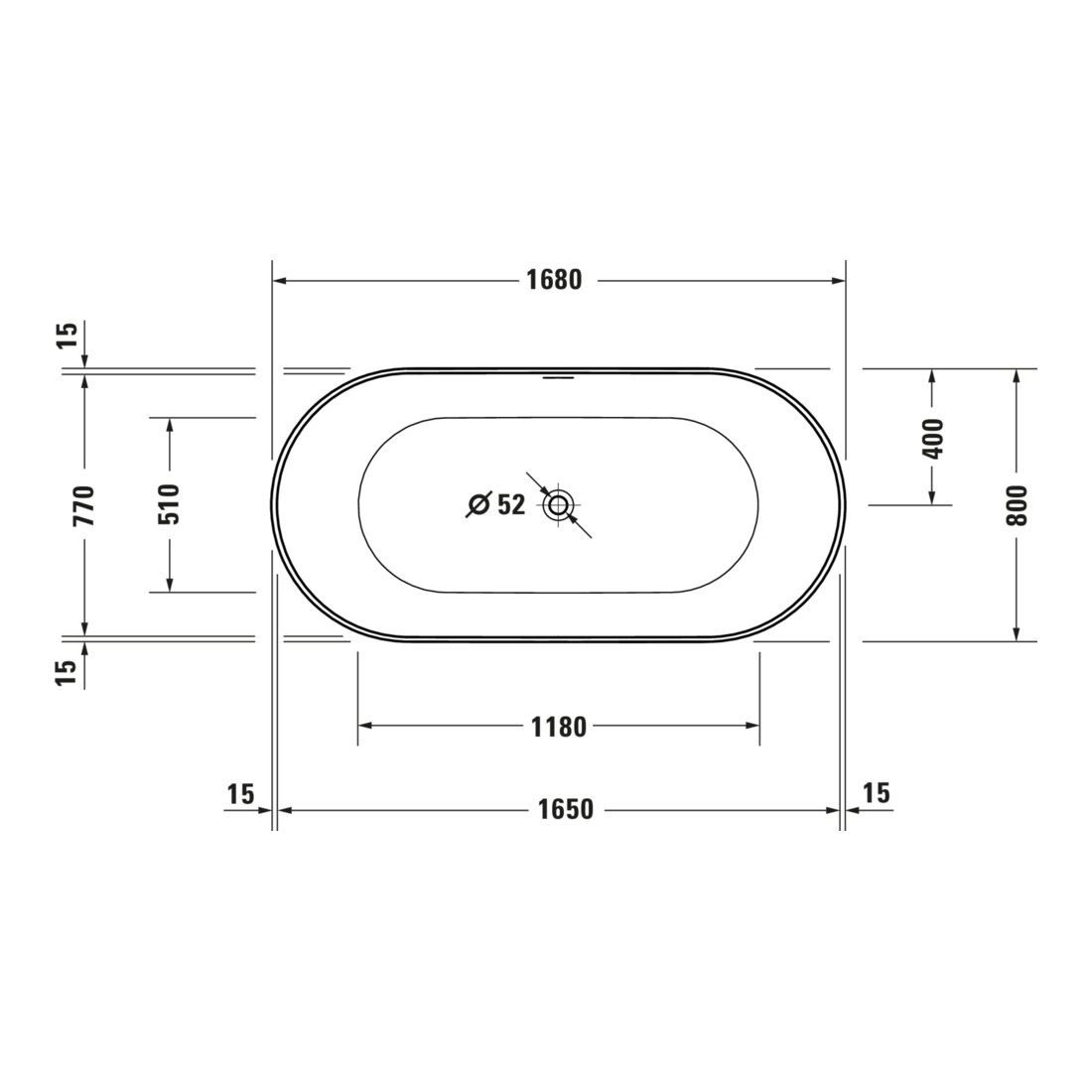 Duravit Baignoire DuraKanto 170x80x59 cm, ovale, autoportante, blanc mat