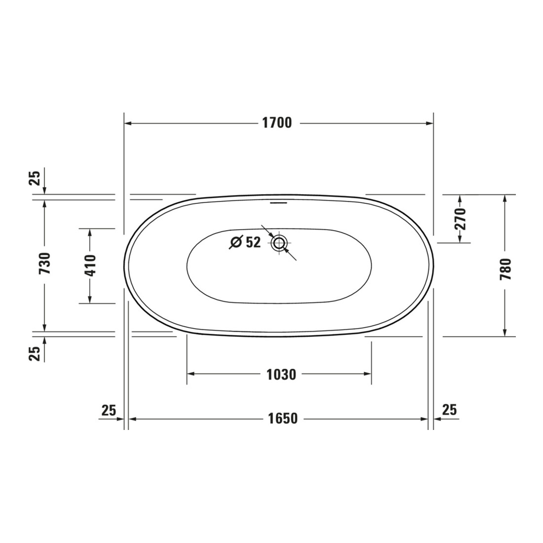 Duravit Baignoire DuraVato 170x78x69 cm, ovale, autoportante