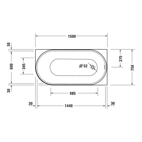 Duravit Baignoire ovale DuraSenja 150x75x58,5 cm, blanche, angle droite, RS 2, avec FG+AÜL