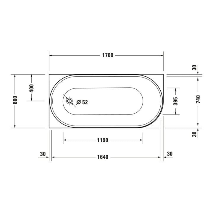 Duravit Baignoire ovale DuraSenja 170x80x58,5 cm, blanc, angle gauche, RS 2, avec FG+AÜL