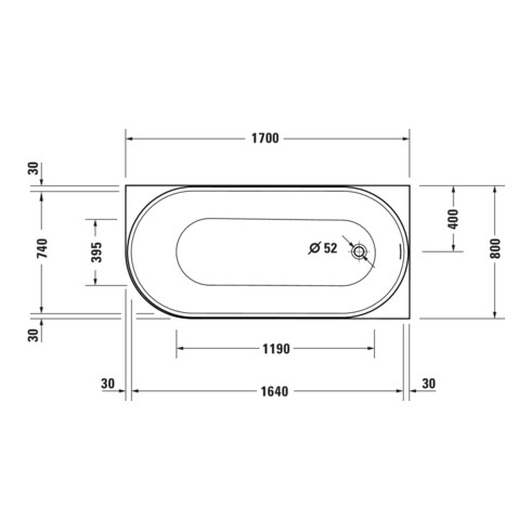 Duravit Baignoire ovale DuraSenja 170x80x58,5 cm, blanche, angle droit, RS 2, avec FG+AÜL