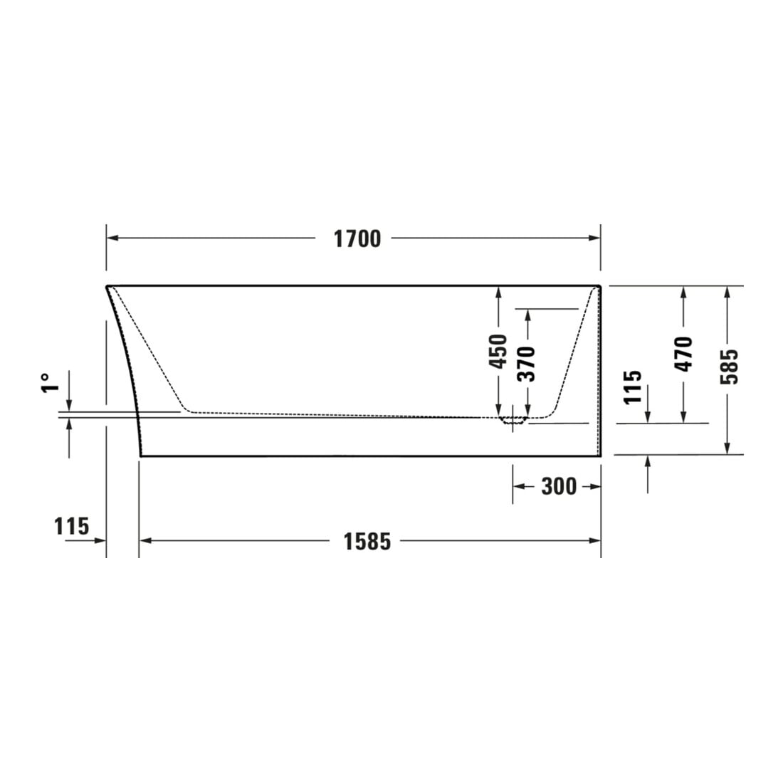 Duravit Baignoire ovale DuraSenja 170x80x58,5 cm, blanche, angle droit, RS 2, avec FG+AÜL