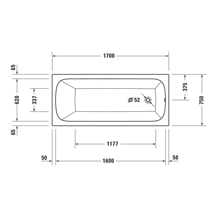 Duravit Baignoire Qatego 170x75 cm, version EB, 1 RS, blanc