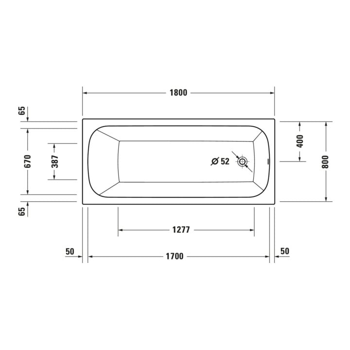 Duravit Baignoire Qatego 180x80 cm, version EB, 1 RS, blanc