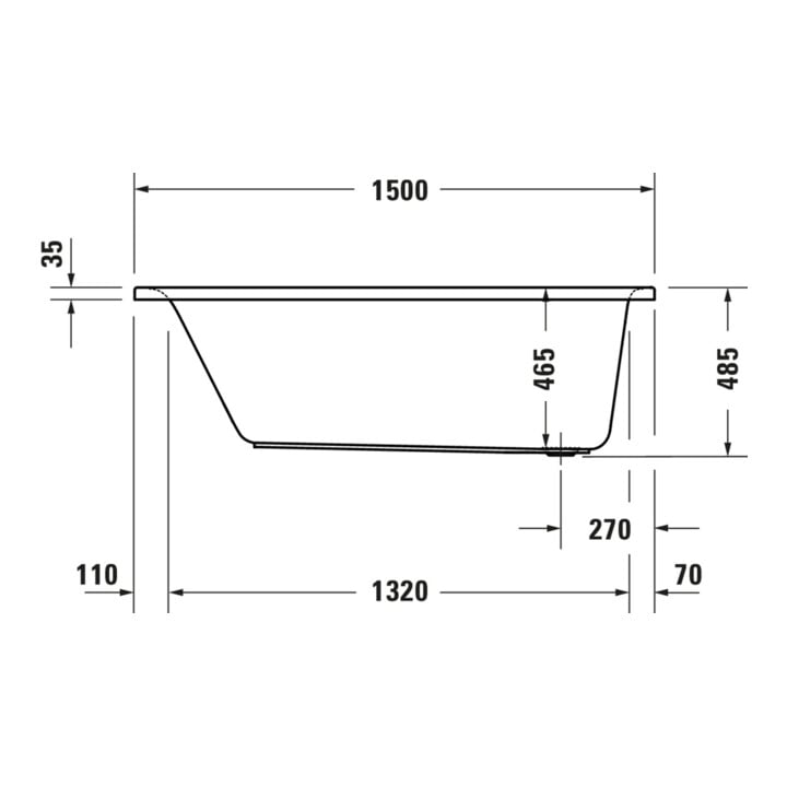 Duravit Baignoire rectangulaire à remous D-Neo 150x75 cm, version EB, 1 RS, blanc