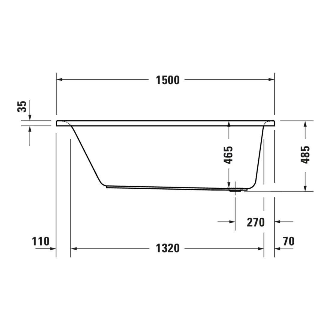 Duravit Baignoire rectangulaire à remous D-Neo 150x75 cm, version EB, 1 RS, blanc