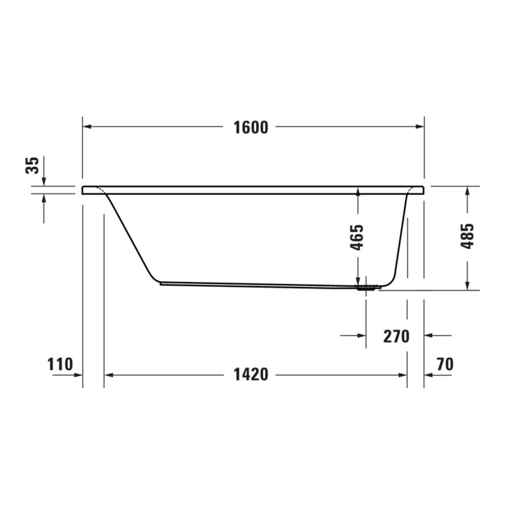 Duravit Baignoire rectangulaire à remous D-Neo 160x70 cm, version EB, 1 RS, blanc