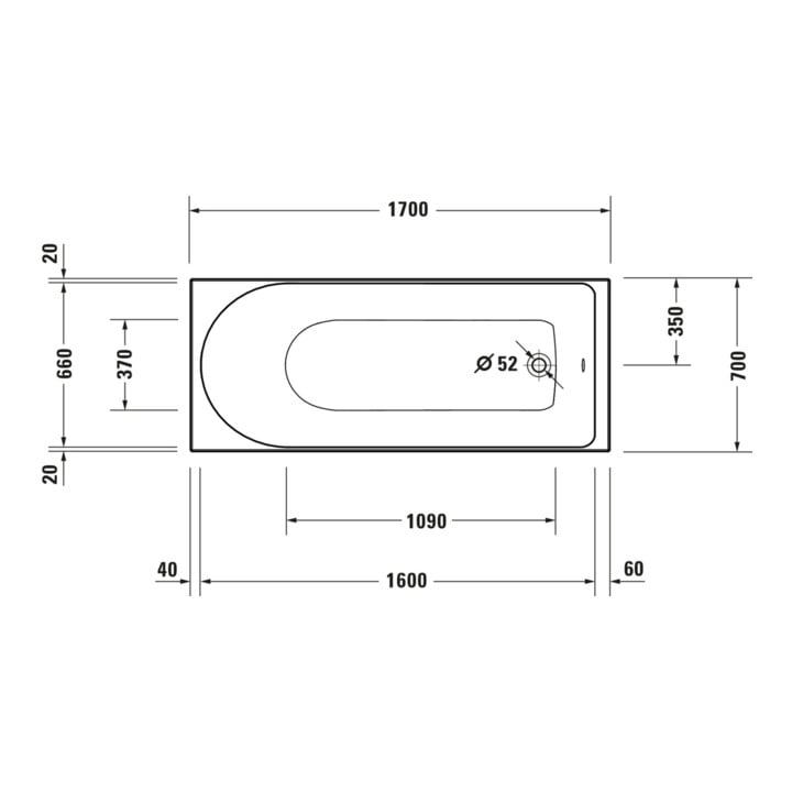 Duravit Baignoire rectangulaire à remous D-Neo 170x70 cm, version EB, 1 RS, blanc