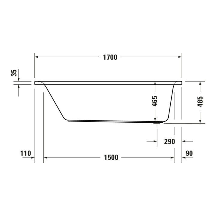 Duravit Baignoire rectangulaire à remous D-Neo 170x75 cm, version EB, 1 RS, blanc