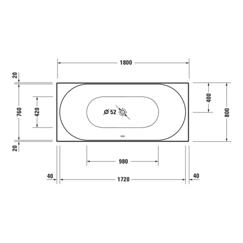 Duravit Baignoire rectangulaire à remous D-Neo 180x80 cm, version EB, 2 RS, blanc