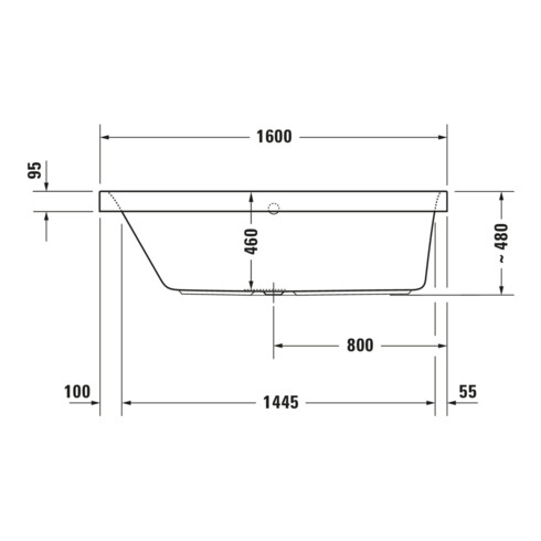 Duravit Baignoire rectangulaire Happy D.2 160x70x46 cm, encastrable, 1 trop-plein gauche, blanc