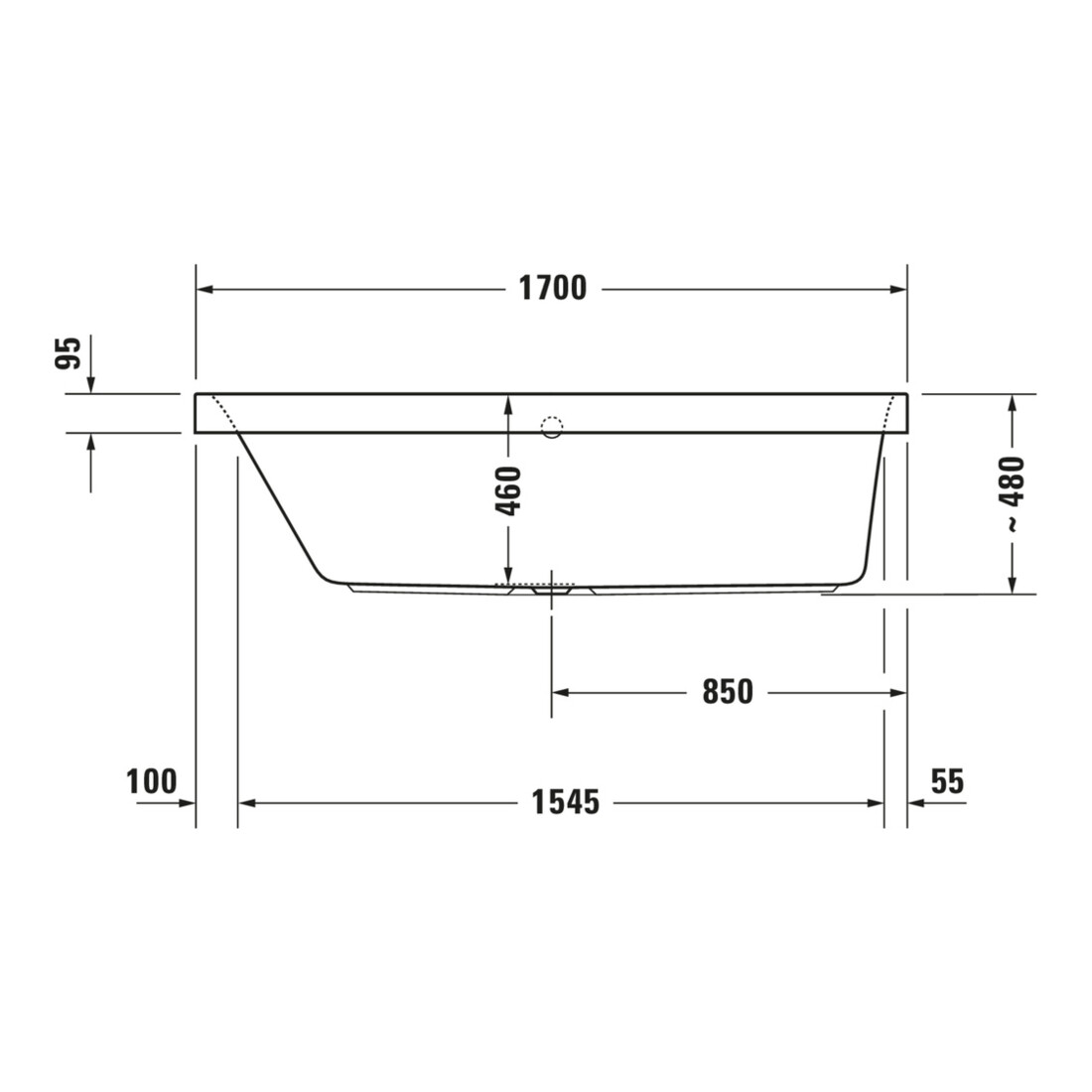 Duravit Baignoire rectangulaire Happy D.2 170x70x46 cm, encastrable, 1 robinet gauche, blanc